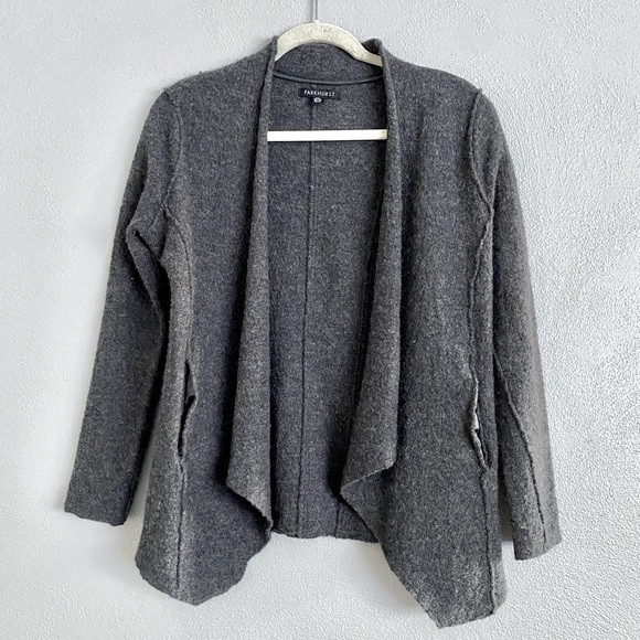 Parkhurst Sweater Size Small Grey 100% Wool Open Front Cardigan Thick Cozy - Picture 1 of 10